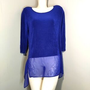 CHICO'S TRAVELERS Blue Casa Travel Knit Tunic Top Sheer Hem 2 L Purple